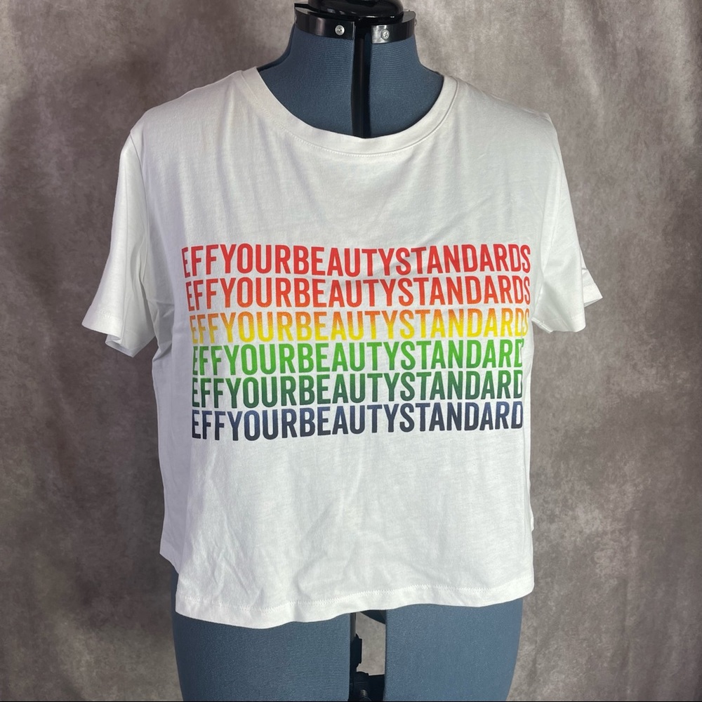Fashion To Figure “EFFY Your Beauty Standards” White Cropped Tee Size 1X
